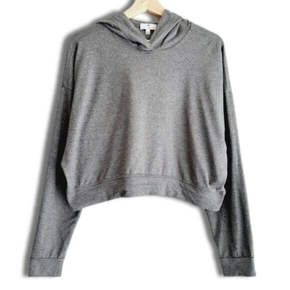 SOCIALITE Oversized Boxy Crop Hoodie Top Solid Grey Sz S - Picture 1 of 10